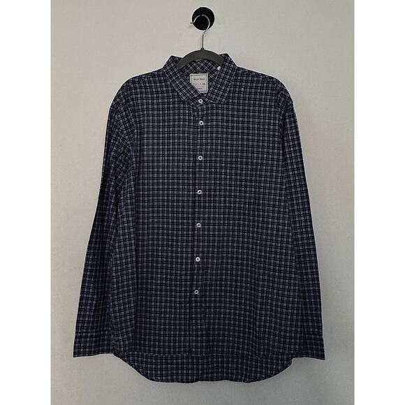 Billy Reid Spread Collar Plaid Shirt Men’s Gray & Blue Standard Cut - Picture 1 of 4